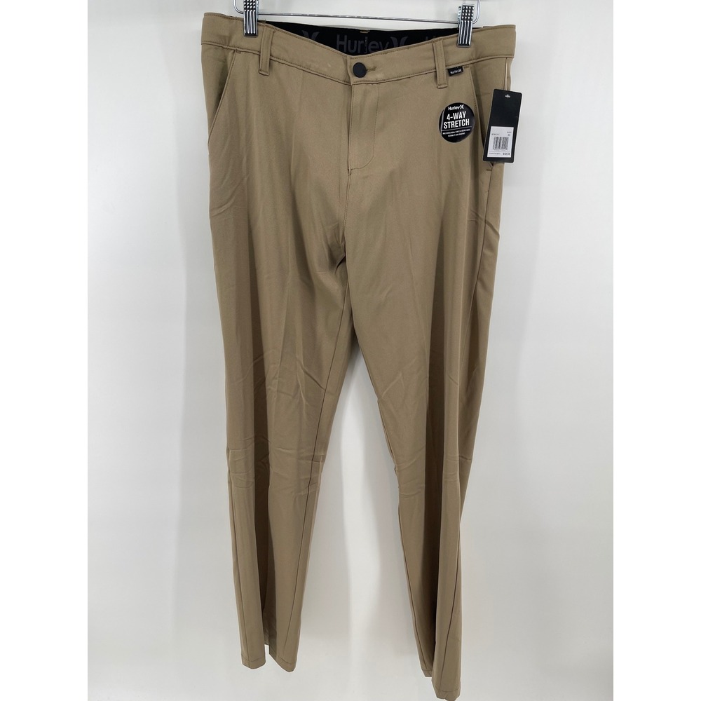 New Hurley Mens Khaki 4-Way Stretch Straight Fit Chino Pants Tan  Size 34/30